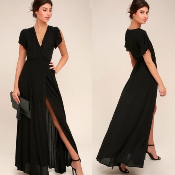 heart of marigold black wrap maxi dress